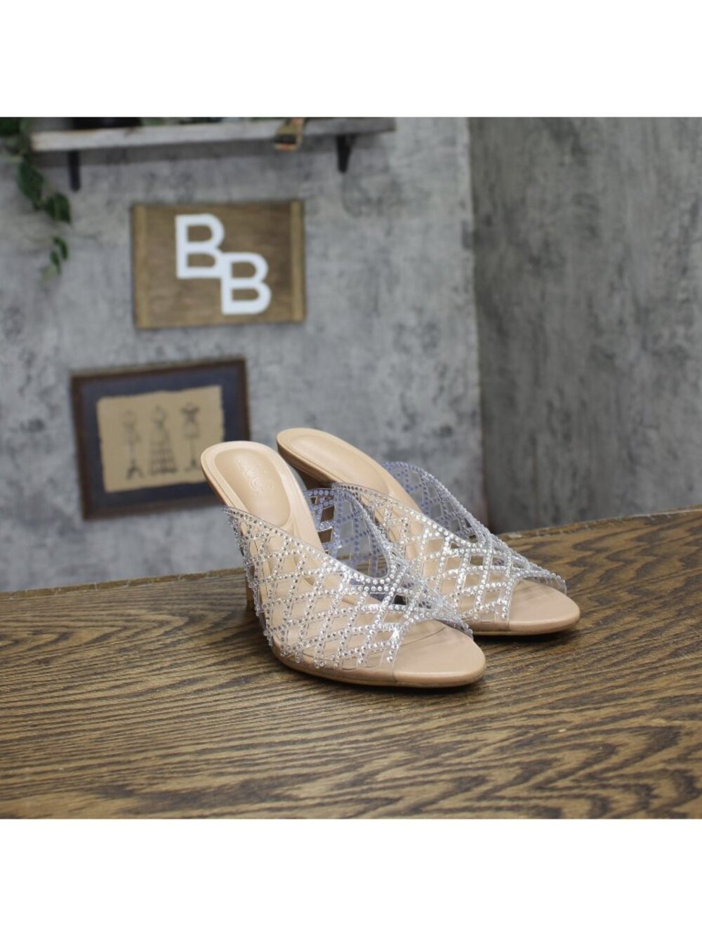 Inc International Concepts Slip-On Lattice Heels Clear Brown Multi 6.5M